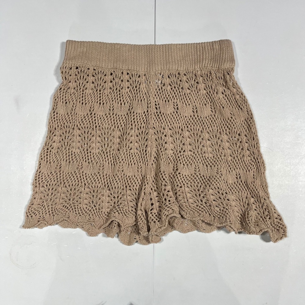 Princess Polly Fisherman Granola Boho Pointelle Knit Cotton Shorts Scalloped S/M